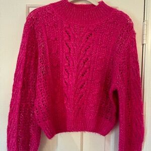 Heartloom Hot Pink Cable Knit Turtleneck Sweater